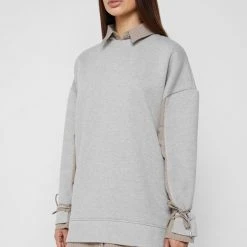 Woman Dresses Jumper Dress With Pinstripe Shirt - Grey