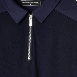 Man Tops POLO TOPS Knit & Mercerised Cotton Polo Top - Navy