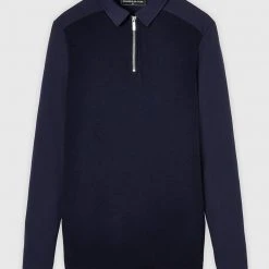 Man Tops POLO TOPS Knit & Mercerised Cotton Polo Top - Navy