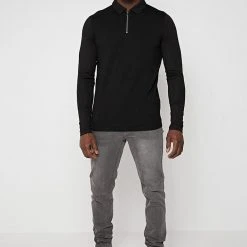 Man Tops POLO TOPS Knit & Mercerised Cotton Polo Top - Black