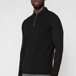 Man Tops POLO TOPS Knit & Mercerised Cotton Polo Top - Black