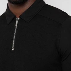 Man Tops POLO TOPS Knit & Mercerised Cotton Polo Top - Black