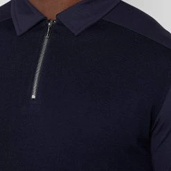 Man Tops POLO TOPS Knit & Mercerised Cotton Polo Top - Navy
