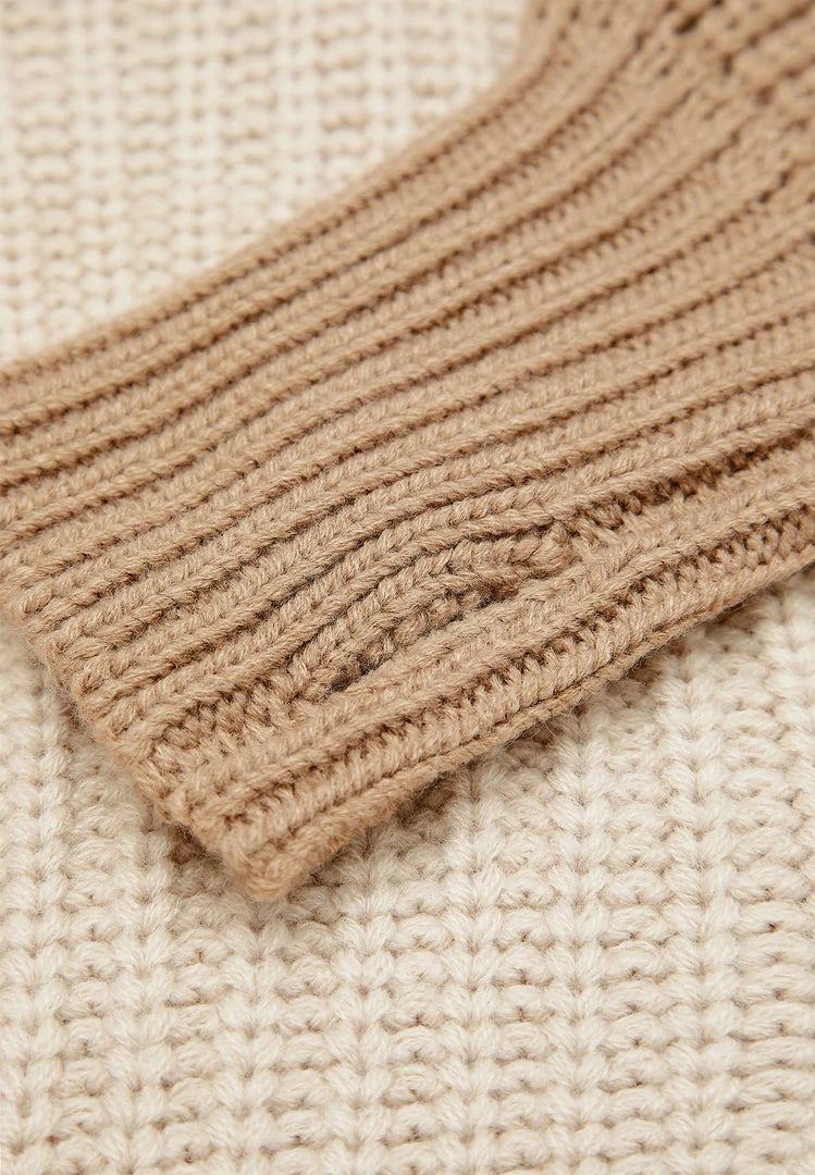 Woman Tops Knitted Asymmetric Cropped Jumper - Beige TOPS & T SHIRTS