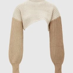 Woman Tops Knitted Asymmetric Cropped Jumper - Beige TOPS & T SHIRTS