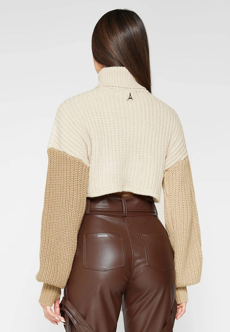 Woman Tops Knitted Asymmetric Cropped Jumper - Beige TOPS & T SHIRTS