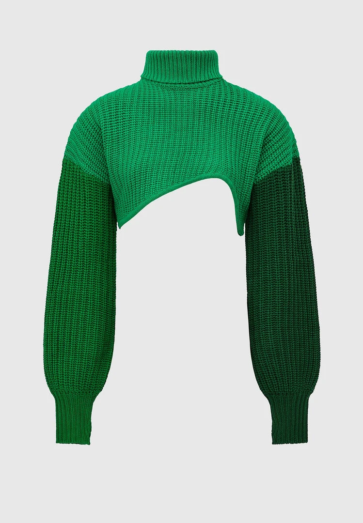 Woman Tops Knitted Asymmetric Cropped Jumper - Green TOPS & T SHIRTS