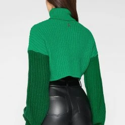 Woman Tops Knitted Asymmetric Cropped Jumper - Green TOPS & T SHIRTS