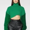 Woman Tops Knitted Asymmetric Cropped Jumper - Green TOPS & T SHIRTS