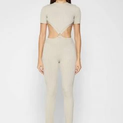 Woman Jumpsuits JUMPSUITS & PLAYSUITS Knitted Backless Jumpsuit - Beige