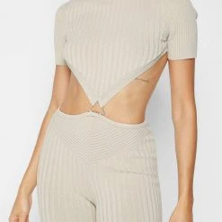 Woman Jumpsuits JUMPSUITS & PLAYSUITS Knitted Backless Jumpsuit - Beige