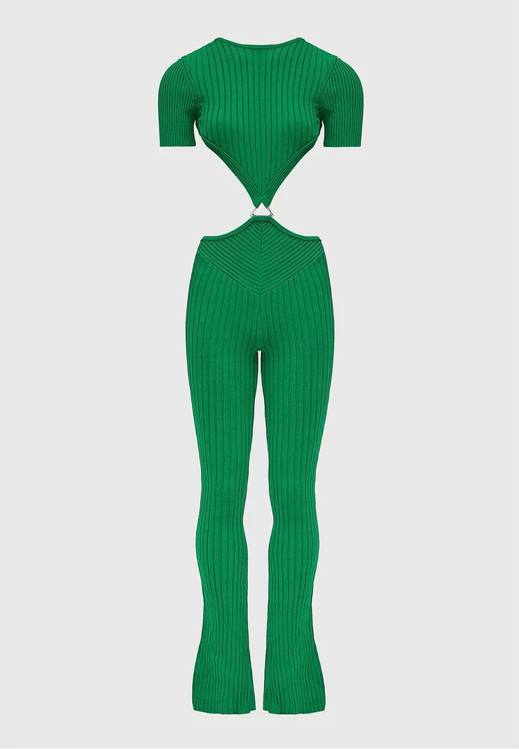 Woman Jumpsuits Knitted Backless Jumpsuit - Green
