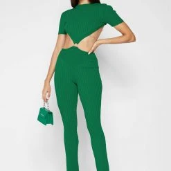 Woman Jumpsuits Knitted Backless Jumpsuit - Green
