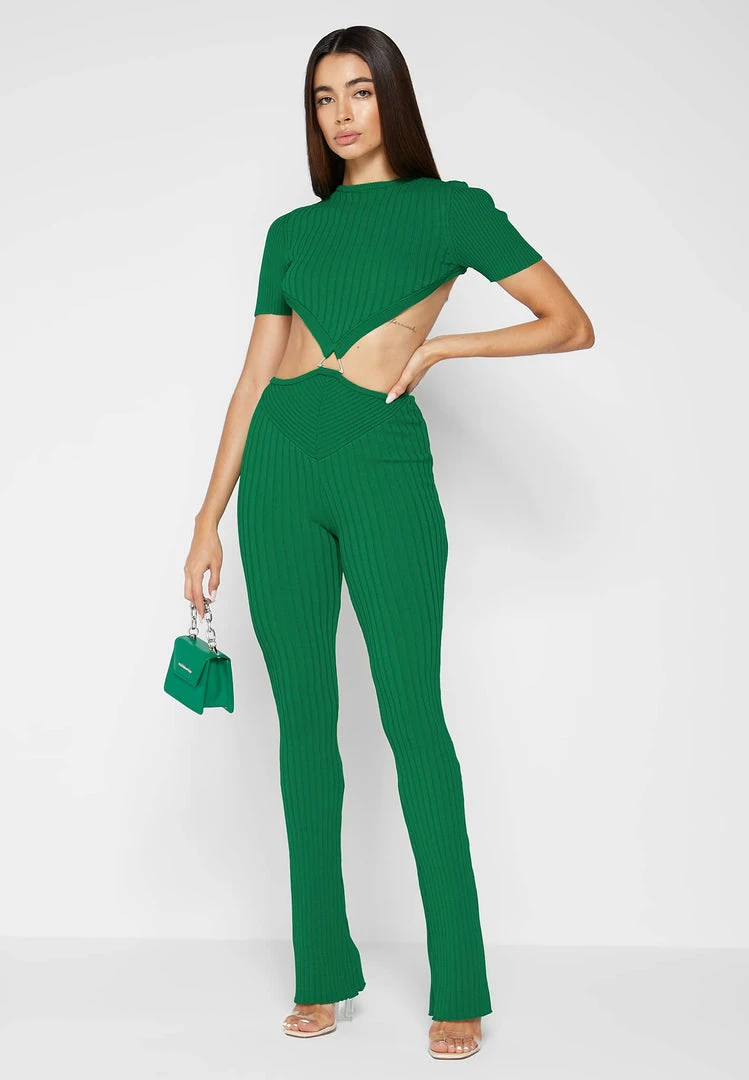 Woman Jumpsuits Knitted Backless Jumpsuit - Green