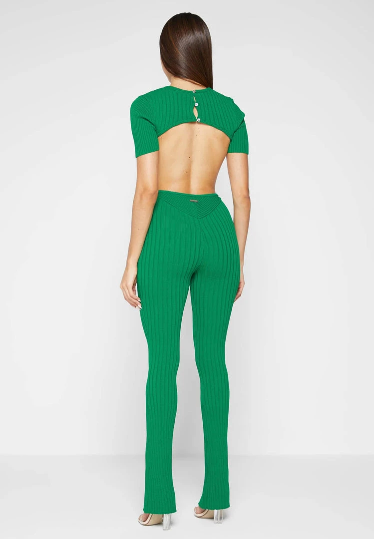 Woman Jumpsuits Knitted Backless Jumpsuit - Green