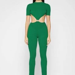 Woman Jumpsuits Knitted Backless Jumpsuit - Green