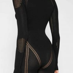 Woman Jumpsuits Knitted Contour Playsuit - Black JUMPSUITS & PLAYSUITS