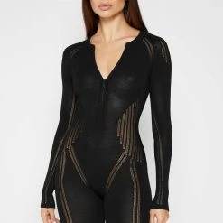 Woman Jumpsuits Knitted Contour Playsuit - Black JUMPSUITS & PLAYSUITS