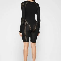 Woman Jumpsuits Knitted Contour Playsuit - Black JUMPSUITS & PLAYSUITS