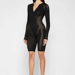 Woman Jumpsuits Knitted Contour Playsuit - Black JUMPSUITS & PLAYSUITS