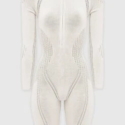 Woman Jumpsuits Knitted Contour Playsuit - Cream JUMPSUITS & PLAYSUITS
