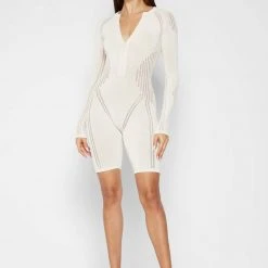 Woman Jumpsuits Knitted Contour Playsuit - Cream JUMPSUITS & PLAYSUITS