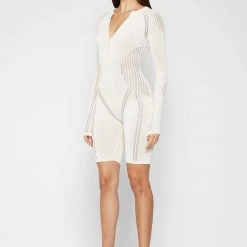Woman Jumpsuits Knitted Contour Playsuit - Cream JUMPSUITS & PLAYSUITS
