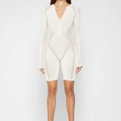 Woman Jumpsuits Knitted Contour Playsuit - Cream JUMPSUITS & PLAYSUITS