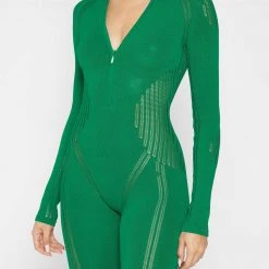 Woman Jumpsuits Knitted Contour Playsuit - Green