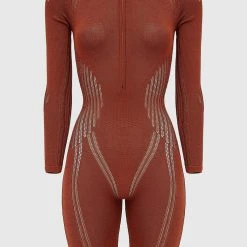 Woman Jumpsuits Knitted Contour Playsuit - Rust