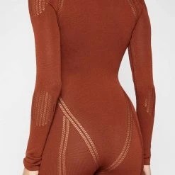 Woman Jumpsuits Knitted Contour Playsuit - Rust