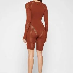 Woman Jumpsuits Knitted Contour Playsuit - Rust