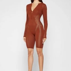 Woman Jumpsuits Knitted Contour Playsuit - Rust