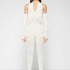 Woman Jumpsuits Knitted Contour Jumpsuit With Sleeves - Cream