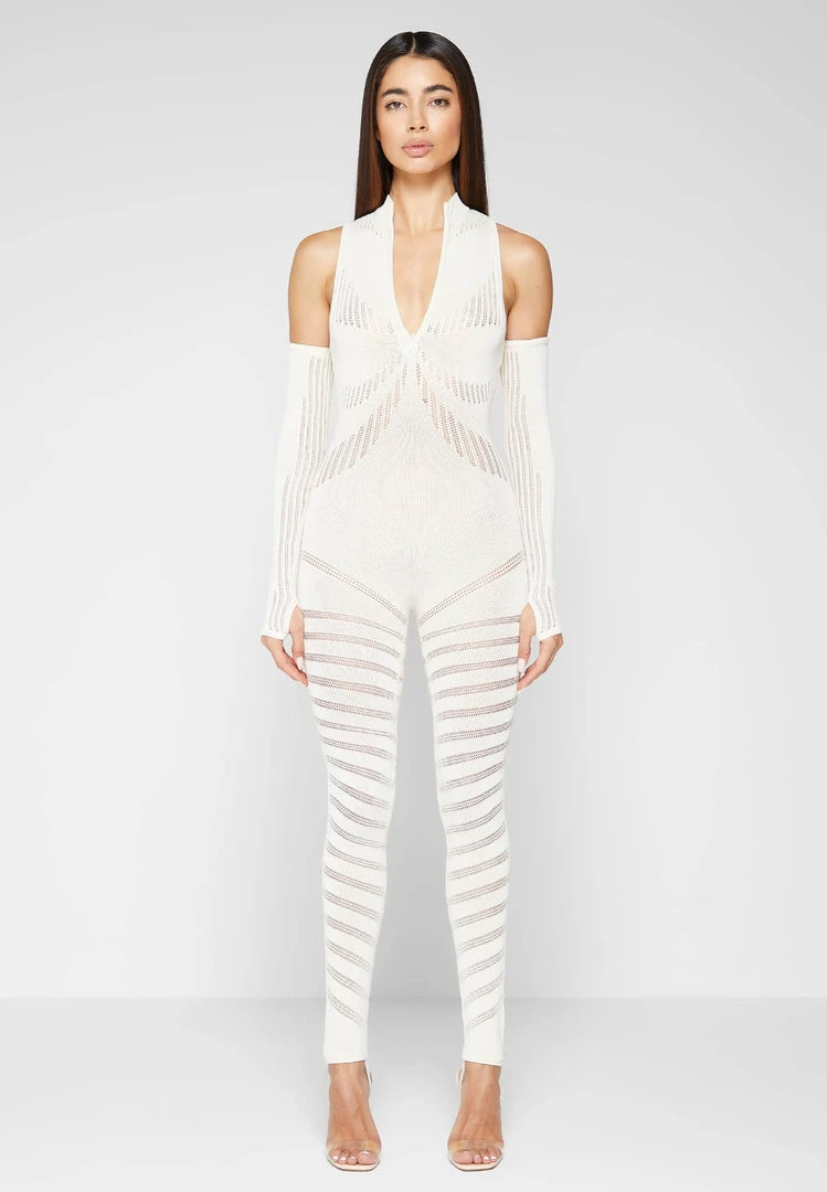 Woman Jumpsuits Knitted Contour Jumpsuit With Sleeves - Cream