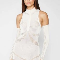 Woman Jumpsuits Knitted Contour Jumpsuit With Sleeves - Cream