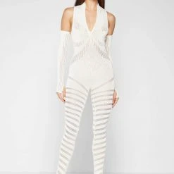 Woman Jumpsuits Knitted Contour Jumpsuit With Sleeves - Cream