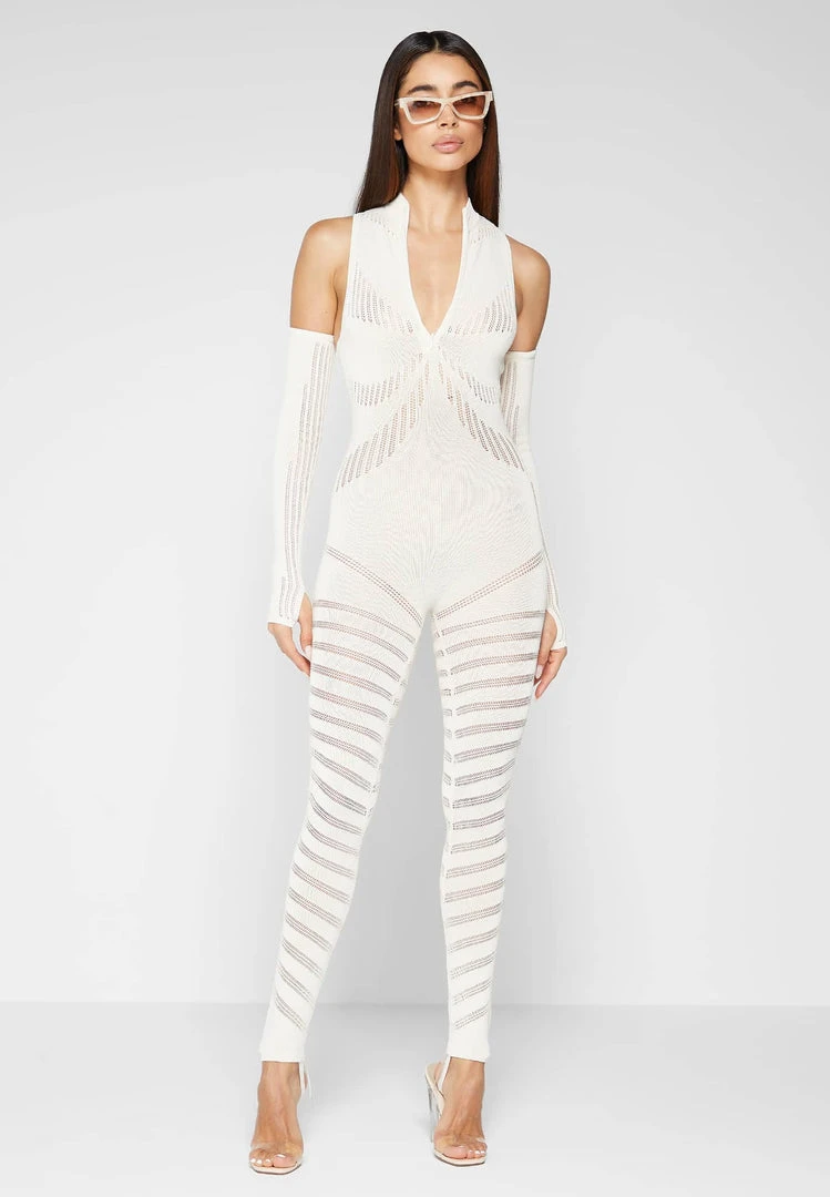 Woman Jumpsuits Knitted Contour Jumpsuit With Sleeves - Cream