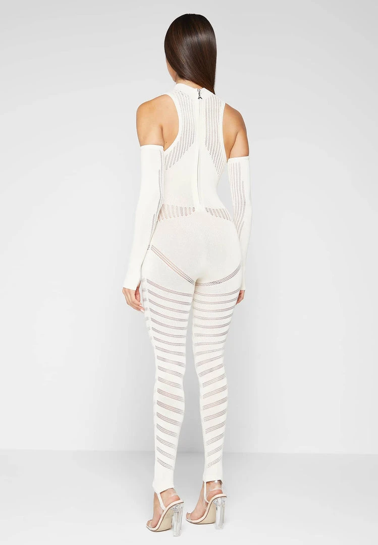 Woman Jumpsuits Knitted Contour Jumpsuit With Sleeves - Cream