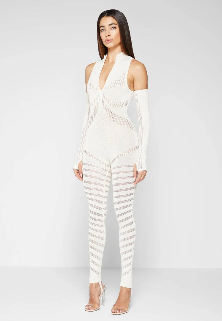 Woman Jumpsuits Knitted Contour Jumpsuit With Sleeves - Cream