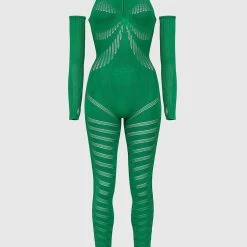 Woman Jumpsuits Knitted Contour Jumpsuit With Sleeves - Green JUMPSUITS & PLAYSUITS