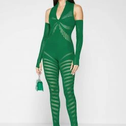 Woman Jumpsuits Knitted Contour Jumpsuit With Sleeves - Green JUMPSUITS & PLAYSUITS