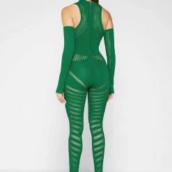 Woman Jumpsuits Knitted Contour Jumpsuit With Sleeves - Green JUMPSUITS & PLAYSUITS