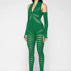 Woman Jumpsuits Knitted Contour Jumpsuit With Sleeves - Green JUMPSUITS & PLAYSUITS