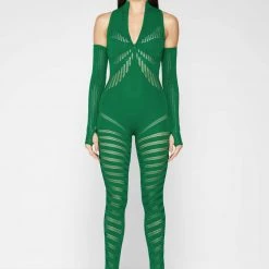 Woman Jumpsuits Knitted Contour Jumpsuit With Sleeves - Green JUMPSUITS & PLAYSUITS