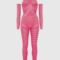 Woman Jumpsuits Knitted Contour Jumpsuit With Sleeves - Pink