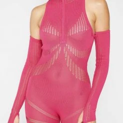 Woman Jumpsuits Knitted Contour Jumpsuit With Sleeves - Pink