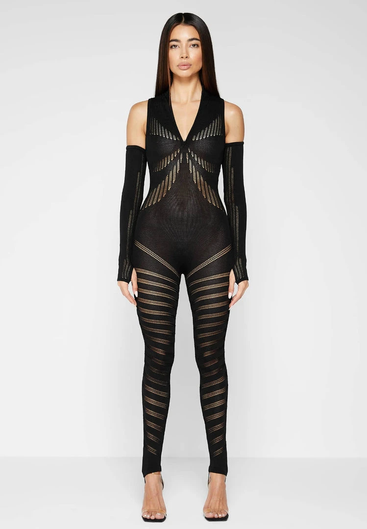Woman Jumpsuits Knitted Contour Jumpsuit With Sleeves - Black JUMPSUITS & PLAYSUITS