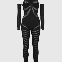 Woman Jumpsuits Knitted Contour Jumpsuit With Sleeves - Black JUMPSUITS & PLAYSUITS