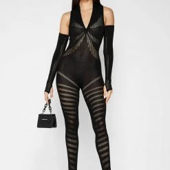 Woman Jumpsuits Knitted Contour Jumpsuit With Sleeves - Black JUMPSUITS & PLAYSUITS
